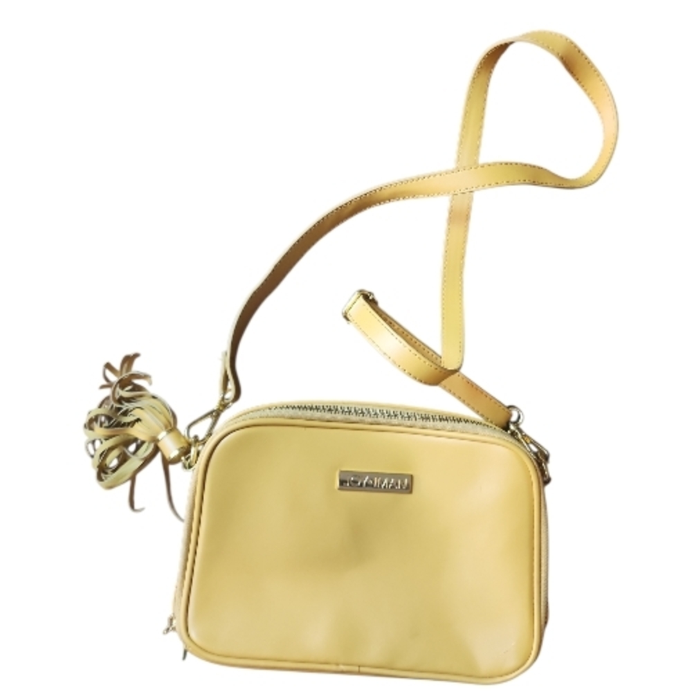 JOY & IMAN | Mustard Yellow Leather Crossbody Bag Double Side Tassel Mirror